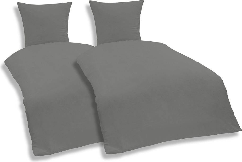 4 teilig Uni Bettwäsche 135x200 cm grau Einfarbig Renforce Baumwolle Set