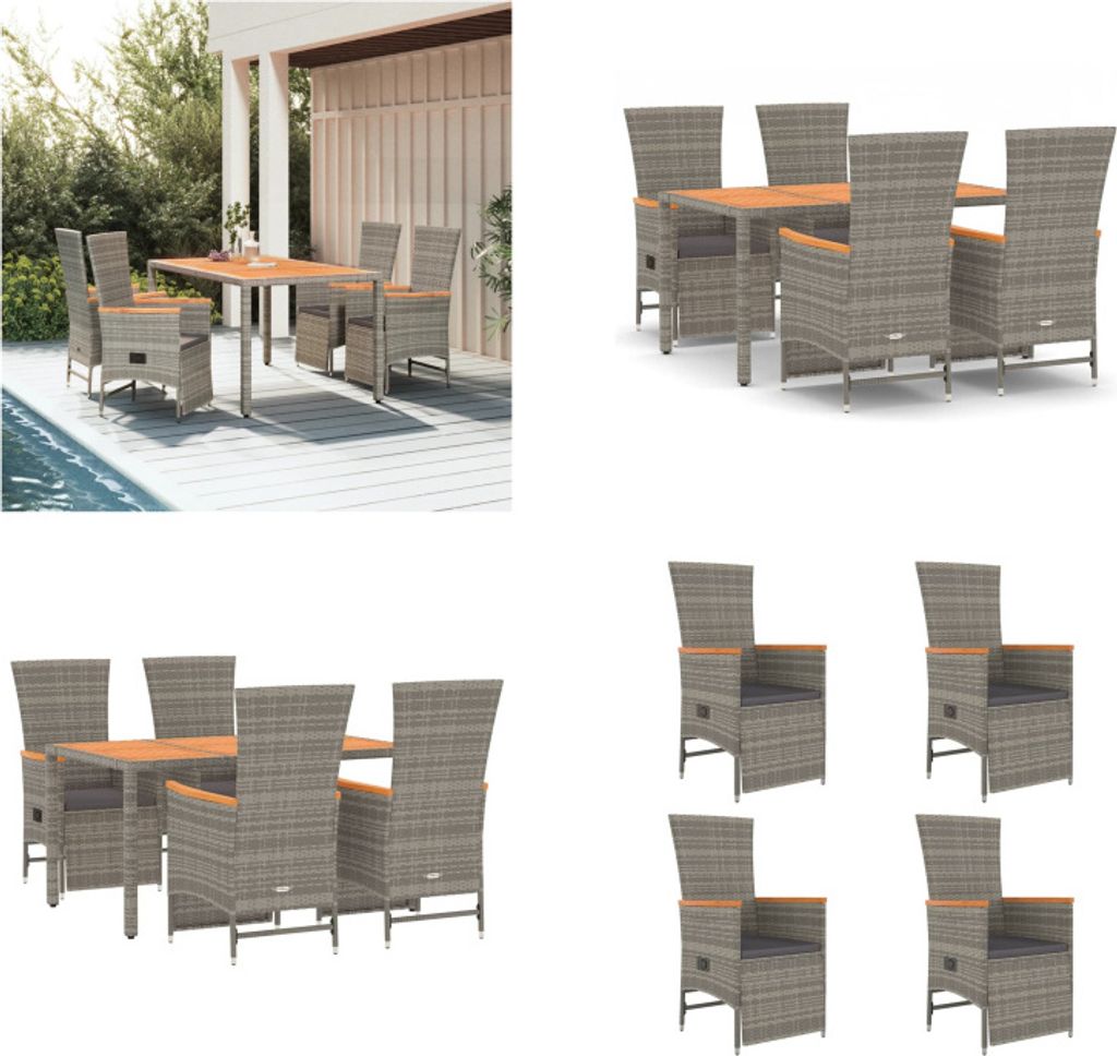 vidaXL 5 tlg. Garten Essgruppe mit Kissen Grau Poly Rattan - Garten Essgruppe - Garten Essgruppen - Essgruppe - Essgruppe Terrasse