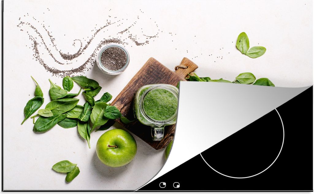 KitchenYeah Herdabdeckplatte Kräuter - Apfel - Smoothie , 78x52cm, Küche Deko, Ceranfeld Herdabdeckung, Abdeckplatte fùr Kochfeld