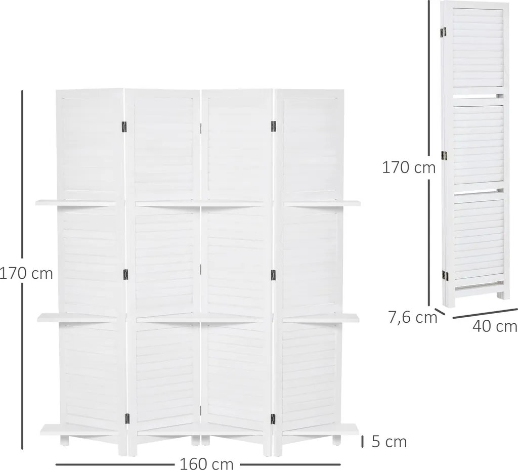Cloison de séparation 160 cm en bois blanc avec 3 étagères intégrées - 5