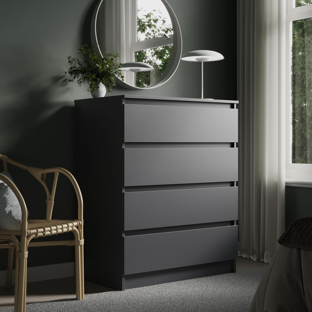 Commode à 4 tiroirs 80 x 100 cm Commode anthracite étroite Image du produit 