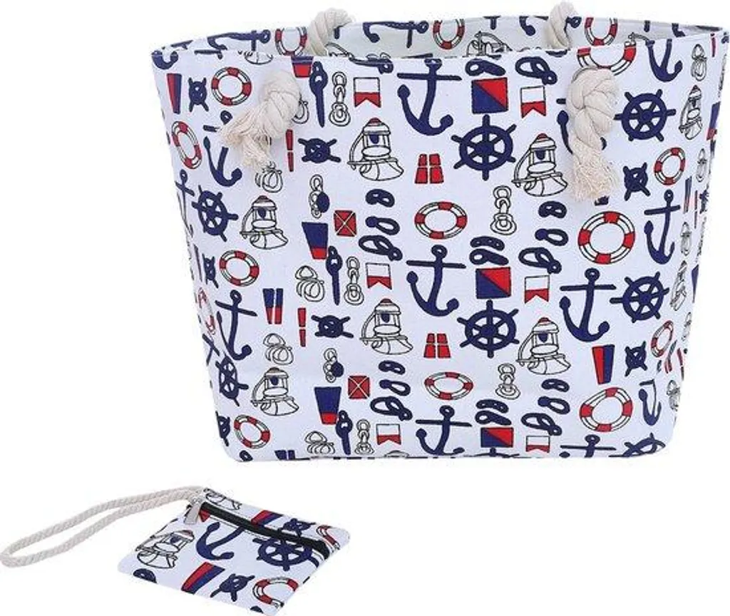 Sac de plage zippé anti-sable grand modèle motif maritime bateau chic