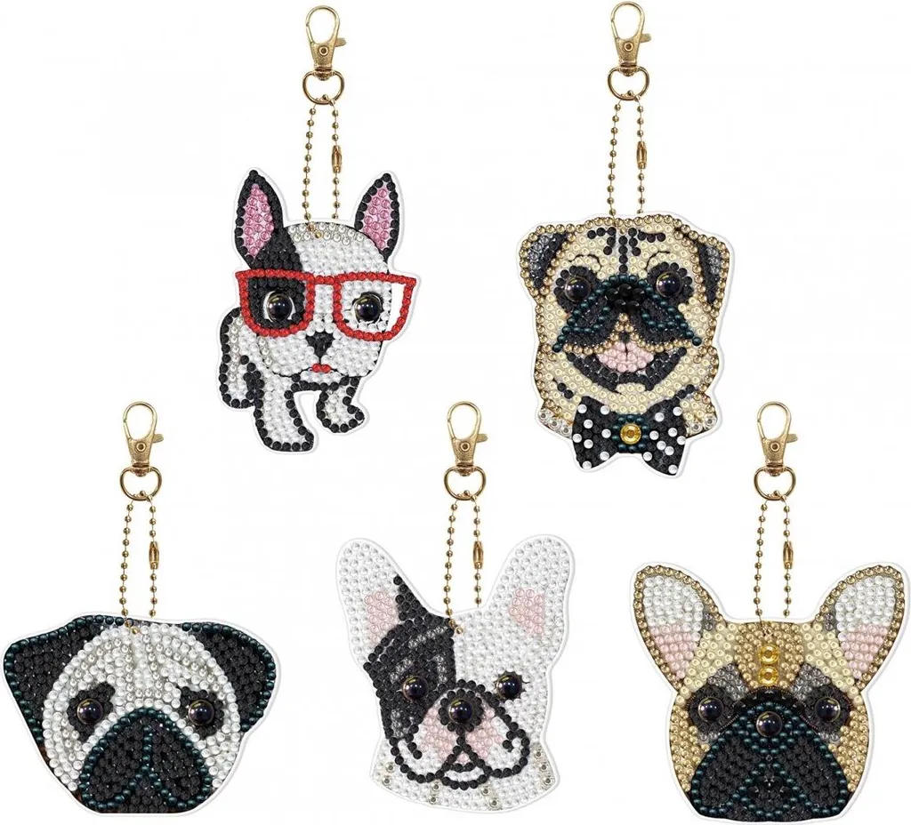 Set de Porte-Clés Bouledogue Broderie Diamant - Kit DIY Créatif 5 Pièces