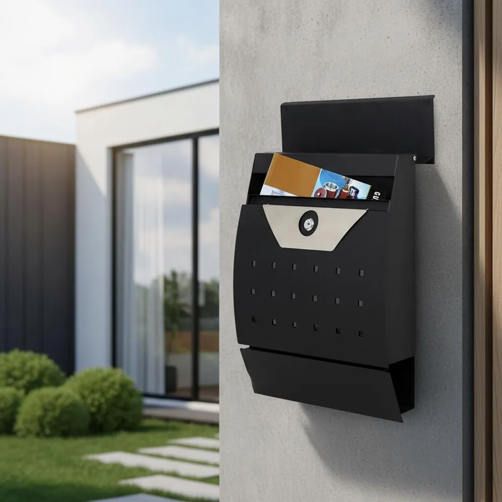 Boîte aux lettres murale semi-circulaire noire avec porte-journaux