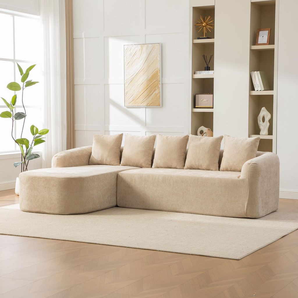 okwish Sofa Modulares Wohnzimmersofa 4-Sitzer Ecksofa mit Kissen und Armlehnen Schlafsofa mit rutschfestem Boden Loungesofa Chenille-Stoff Recamier...