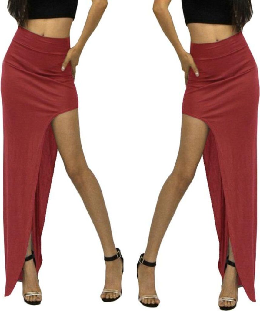 Bleistiftrock - Rock mit Schlitz - Taillierter Maxi-Rock - Eng anliegender Damenrock - 96 cm - Taillierter Rock Bodycon - BordeauxRot