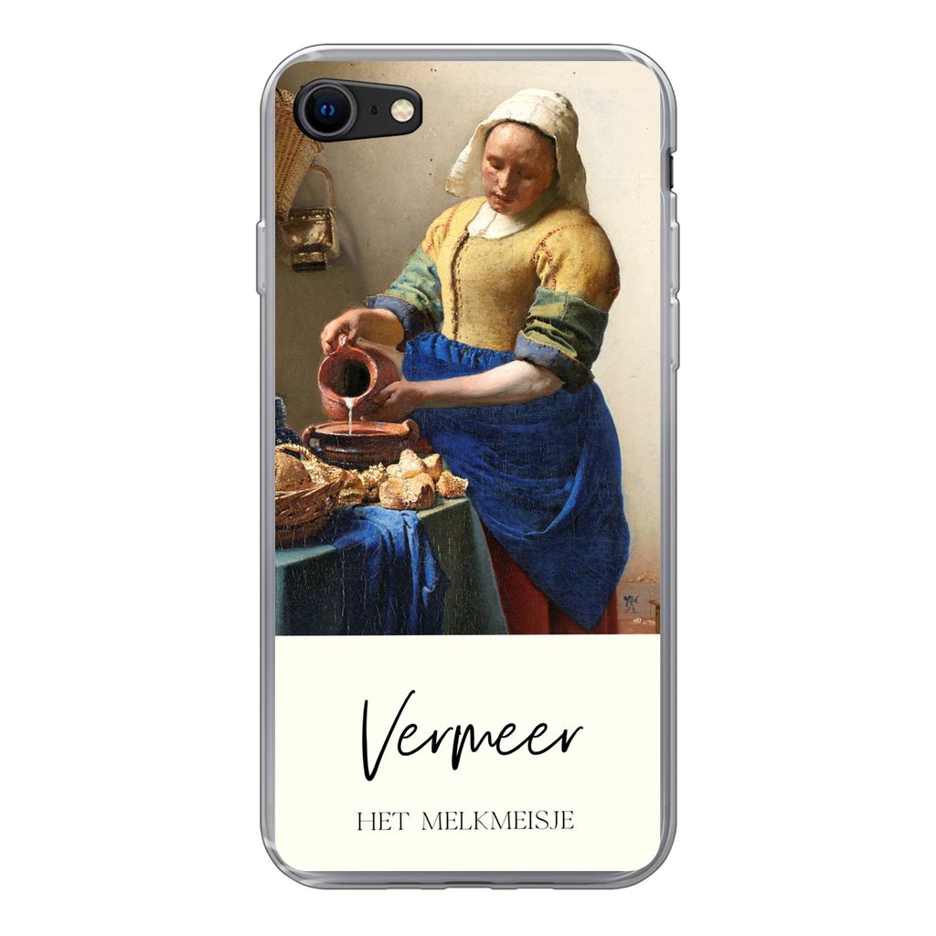 MuchoWow Handyhülle Schutzhülle Hülle für iPhone SE 2020 Kunst - Milchmädchen - Vermeer Silikon Softcase Handy Hülle - Kartenbesitzer