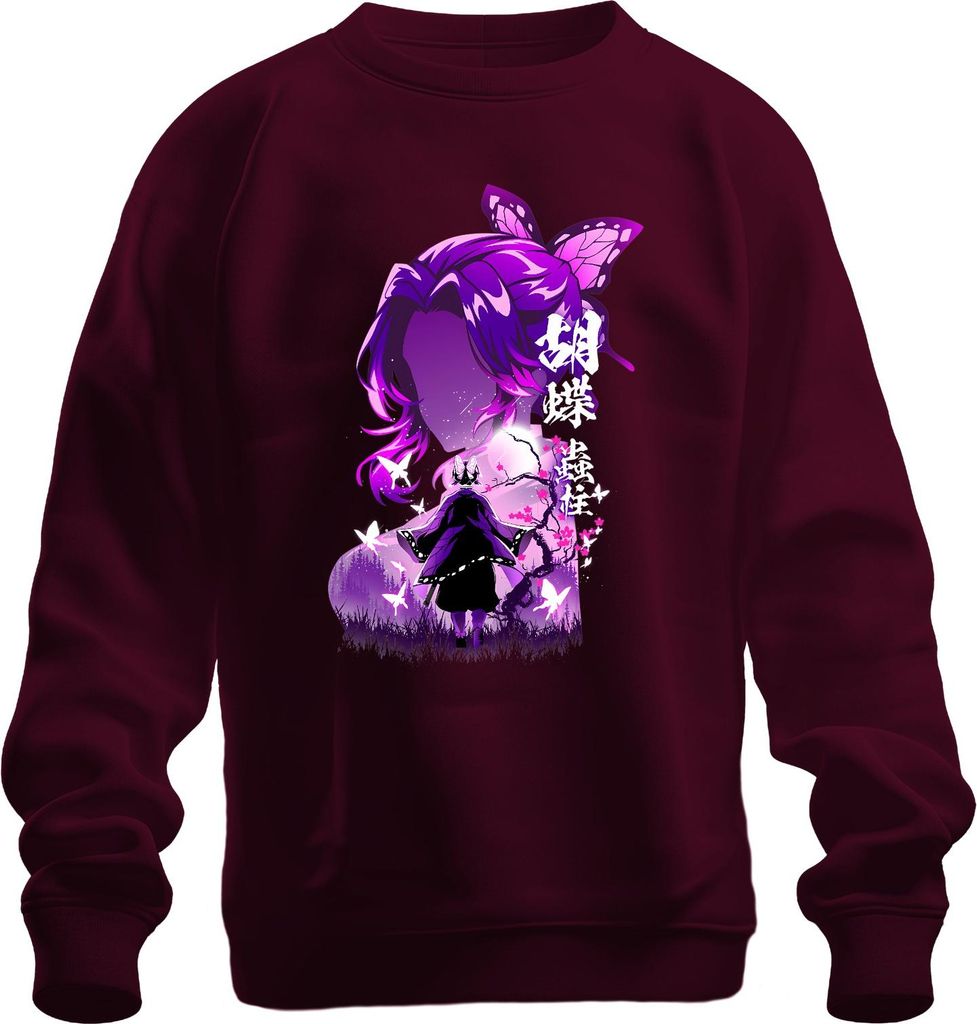Kimetsu no Yaiba Shinobu Kocho Demon Slayer Schmetterling lila Uni Sweatshirt Pullover, Burgundy, L