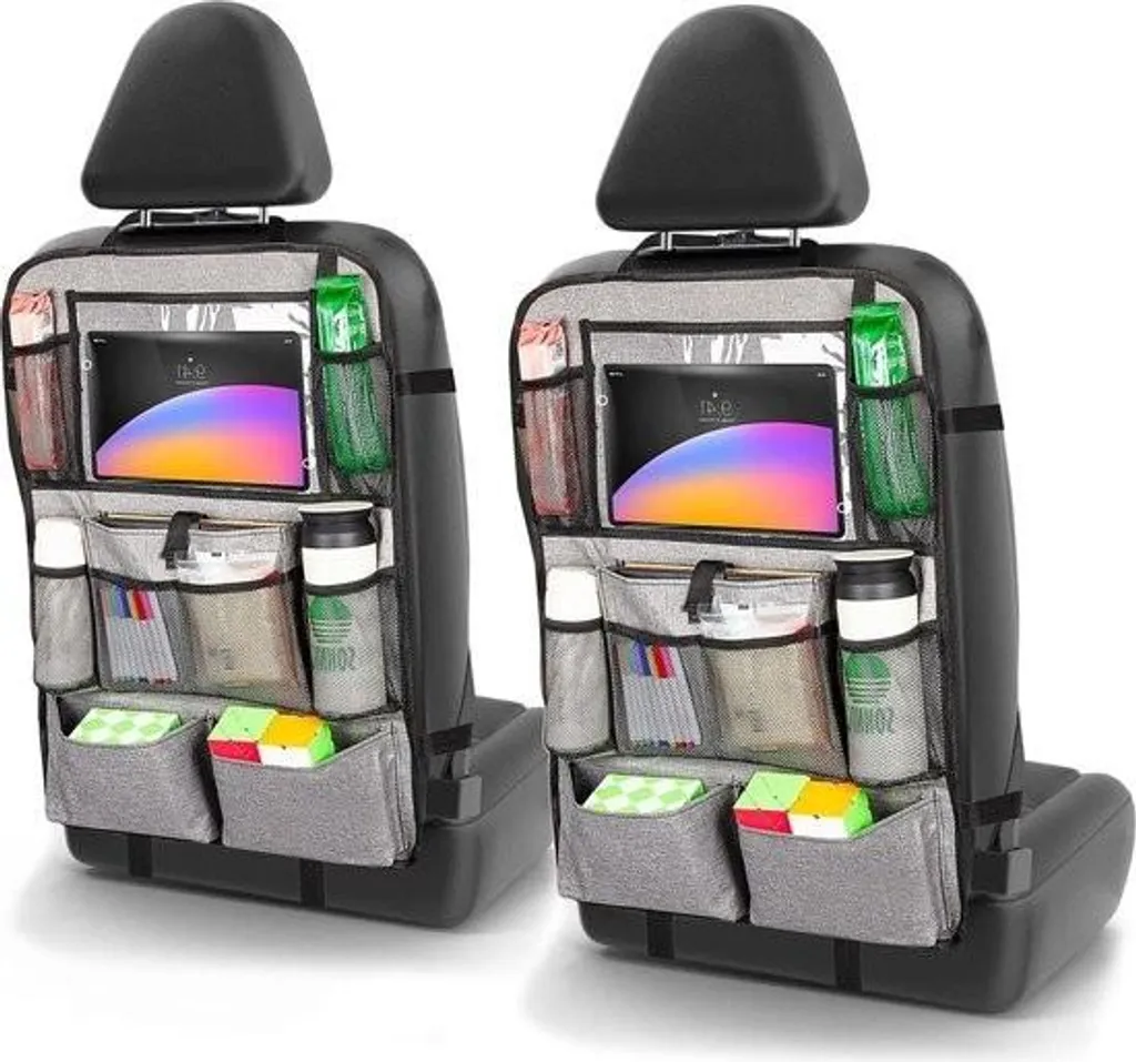 Set 2 Organizer Auto Grigio con Vassoio Pieghevole e Tasca Tablet 10"