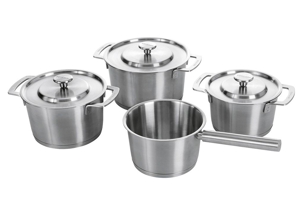 COMBEKK Kochtopfset 4teilig (16cm,16cm mit Stiel,18cm,20cm) aus recyceltem Edelstahl