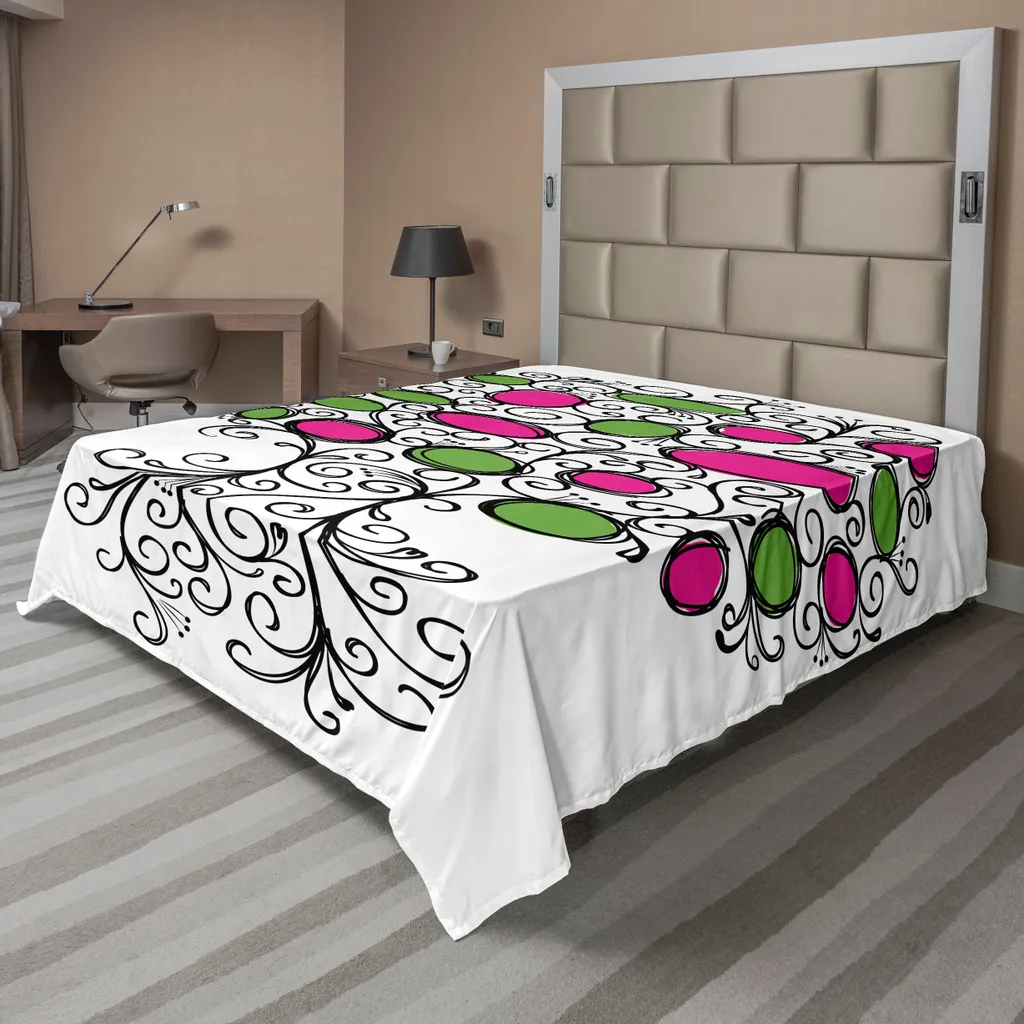 Drap de Lit Douceur Arbre de Vie Motif Graphique Noir et Vert 260x228cm