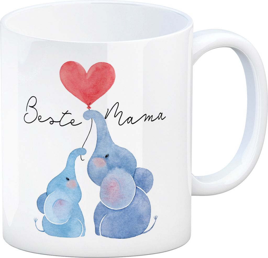 Elefant Mutter und Kind Kaffeebecher mit Spruch Beste Mama