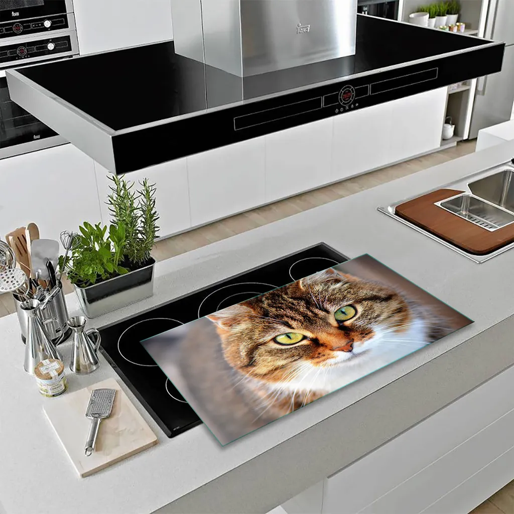 QTA | Copertura per piano cottura in vetroceramica, 1 pezzo, 80 x 52 cm, piastre di copertura per fornelli elettrici a induzione, protezione contro gli spruzzi e tagliere in vetro, motivo: elefante