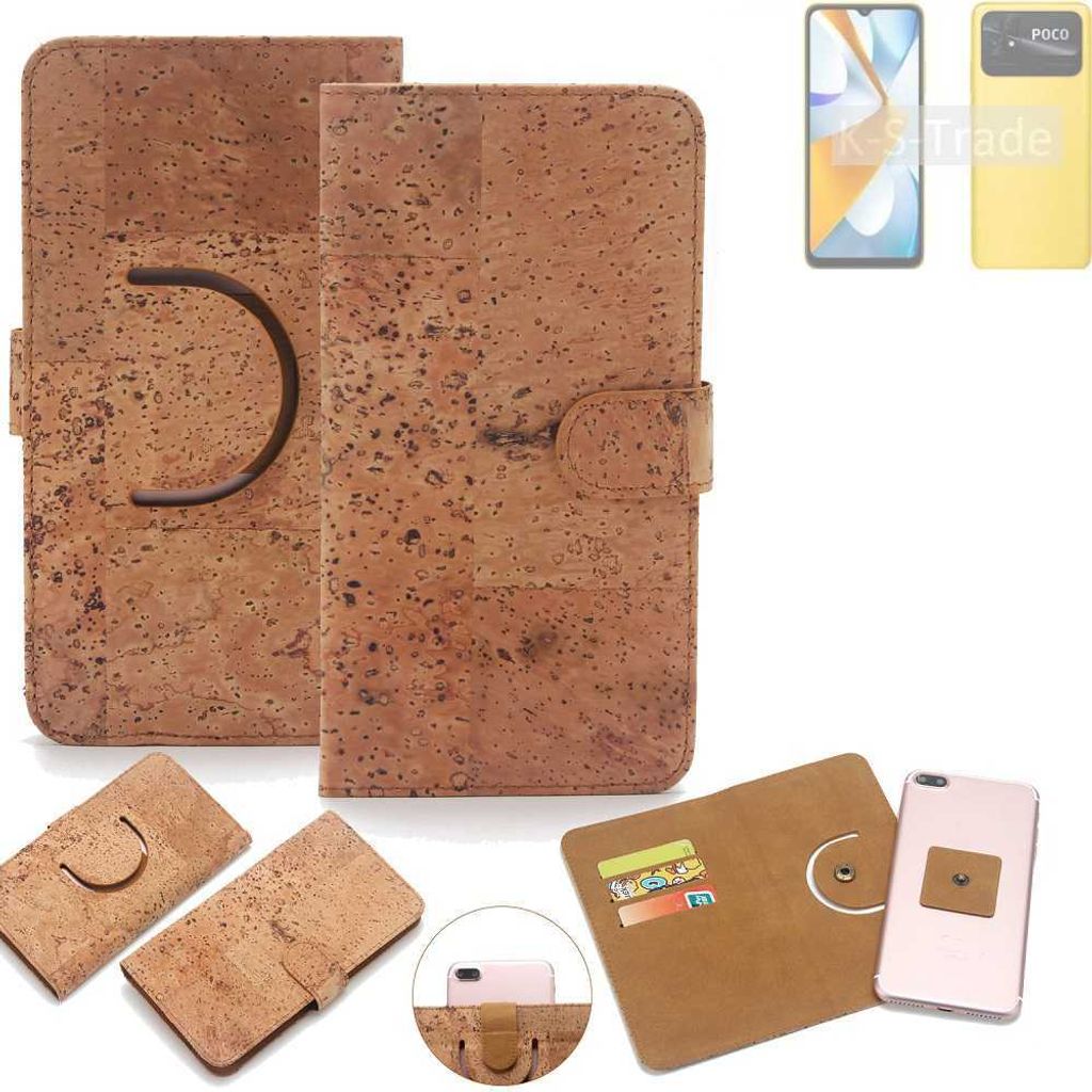 K-S-Trade Handy-Hülle Schutz-Hülle kompatibel mit Xiaomi Poco C40 Handyhülle Schutzhülle Korkhülle Kork-Hülle 1x