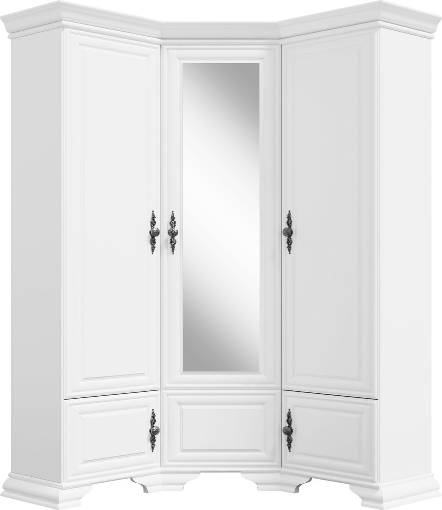 Eckkleiderschrank weiß 137x225 cm 5 Türen mit Spiegel Kleiderstange Provenzalischer Stil Garderobenschrank für Schlafzimmer