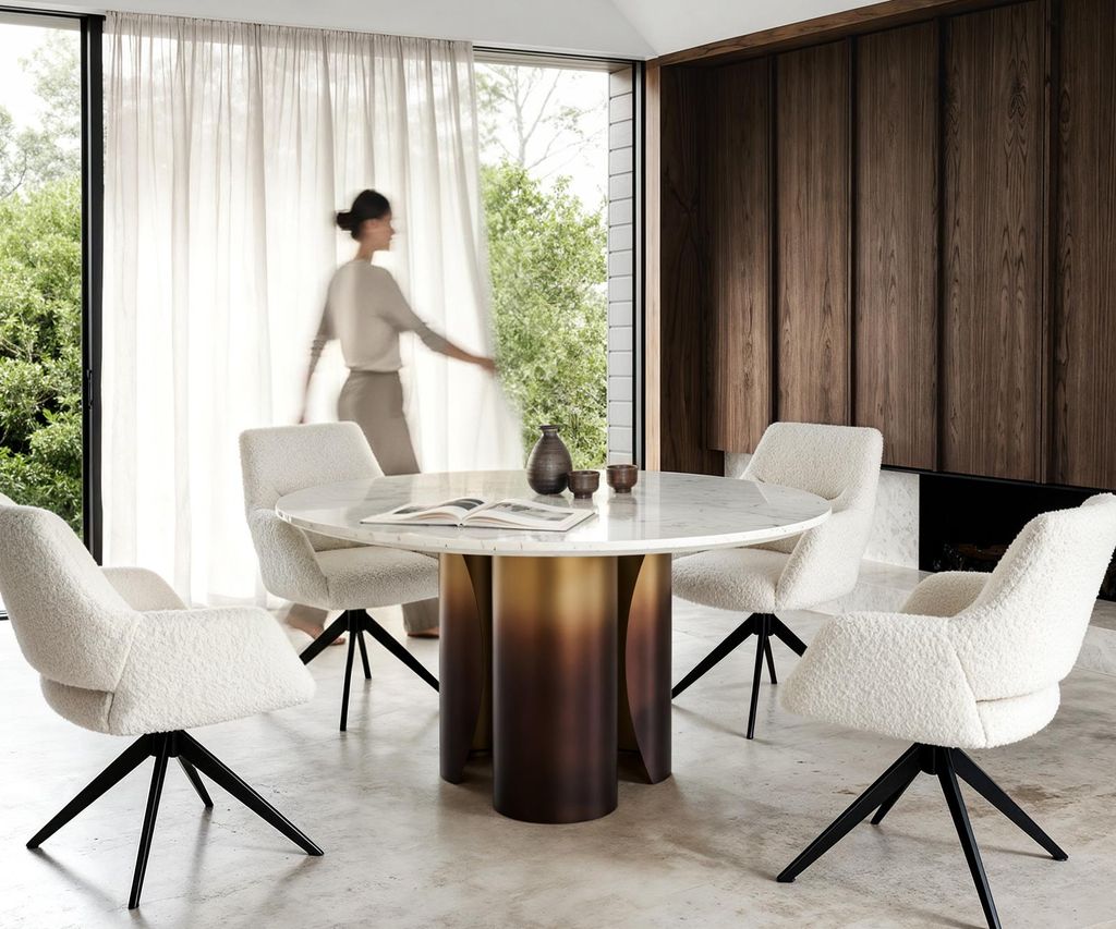 DELIFE Esstisch Adenza Rund 140x140 cm Marmor Weiß Metall Gold Ombre