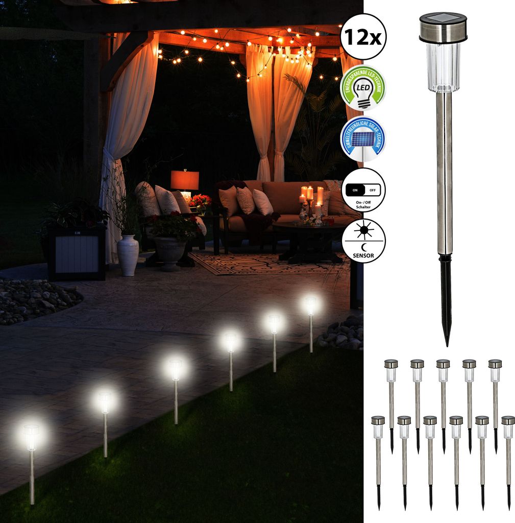 Solar Gartenstecker 12er Set LED Beleuchtung Gartenlampe Bodenstecker Gartendeko Lampe Outdoorleuchte