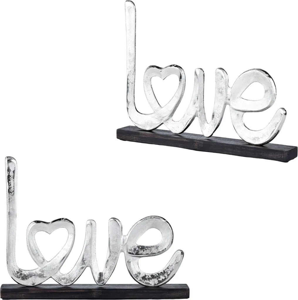 Statue décorative Love en argent lot de 2 figurines de 15cm pour salon