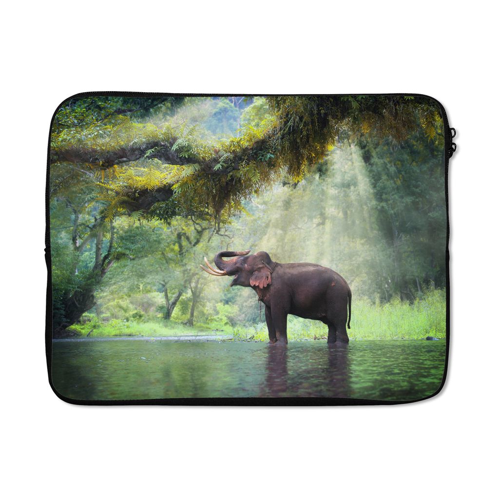 MuchoWow Laptop Hülle 17 Zoll Laptoptasche Dschungel - Elefant - Wasser - Zipper - Schutzabdeckung