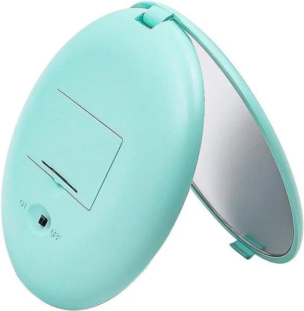 Miroir de poche Mini LED éclairage intégré vert pour retouches maquillage