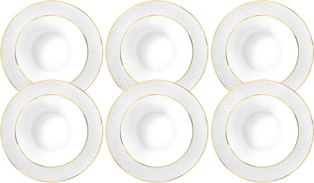 Wilmax Tiefer Teller 22.5 cm Weiß Goldrand Porzellan 6er Set WL-880102303/A6