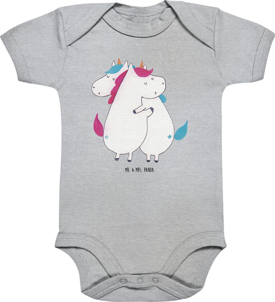Mr. & Mrs. Panda Babystrampler Einhörner Umarmen 1. - 3. Monat - Heather Grey - Geschenk, Unicorn, Liebe, Einhorn, Familie, Strampler Baby, babykl...