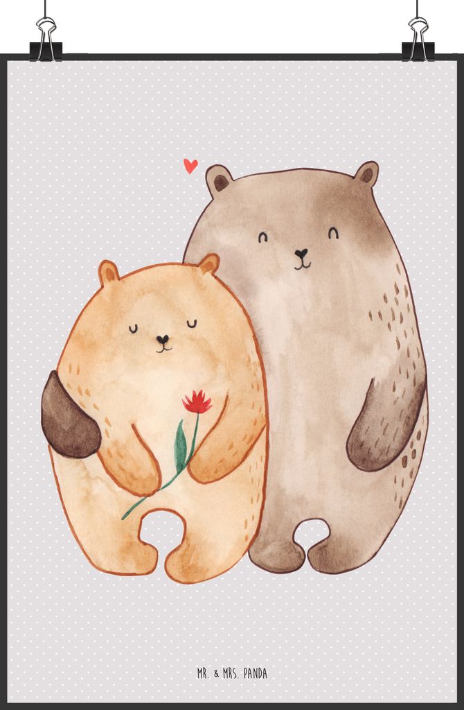 Mr. & Mrs. Panda Bild Bären Liebe DIN A0 - Grau Pastell - Geschenk, kunstdruck poster, wanddeko, Verknallt, Freundin, Plakat, Hochzeitstag, Kusche...