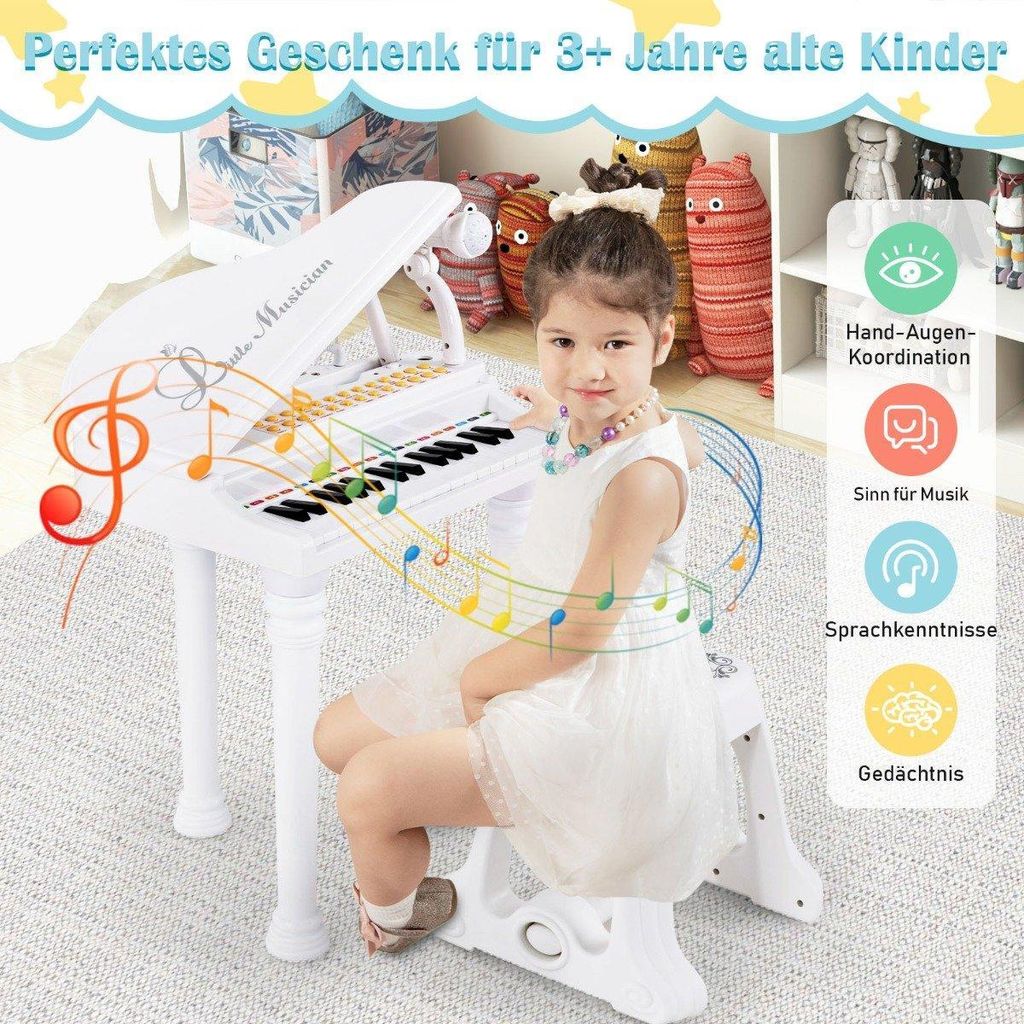Elektronisches Kinderkeyboard mit Hocker, 31 Tasten, Weiß Produktbild 