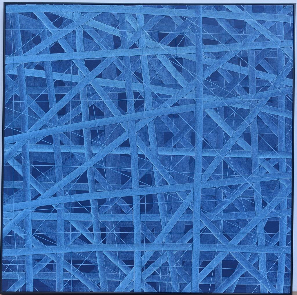 Fine Asianliving Ölgemälde 100% Handgeschnitzt 3D Texture Rahmen Schwarz 100x100cm Blau