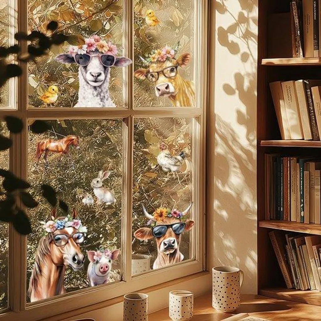 Stickers muraux cheval et âne double face pour chambre d'enfant - 30x60cm