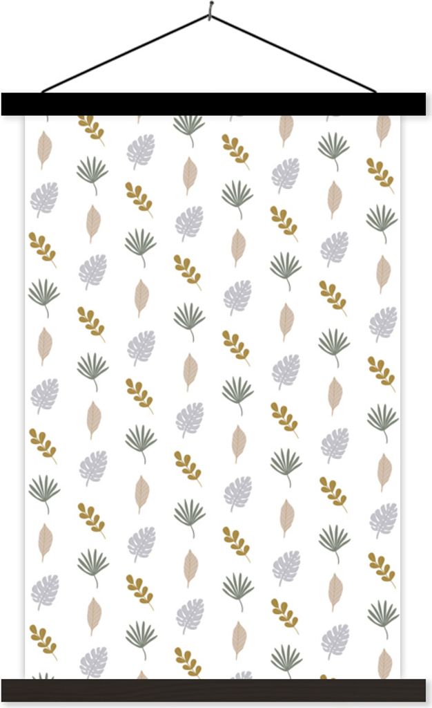 MuchoWow Textilposter Blätter - Pastell - Muster 60x90 cm mit schwarzem Rahmen - Poster Wohnzimmer