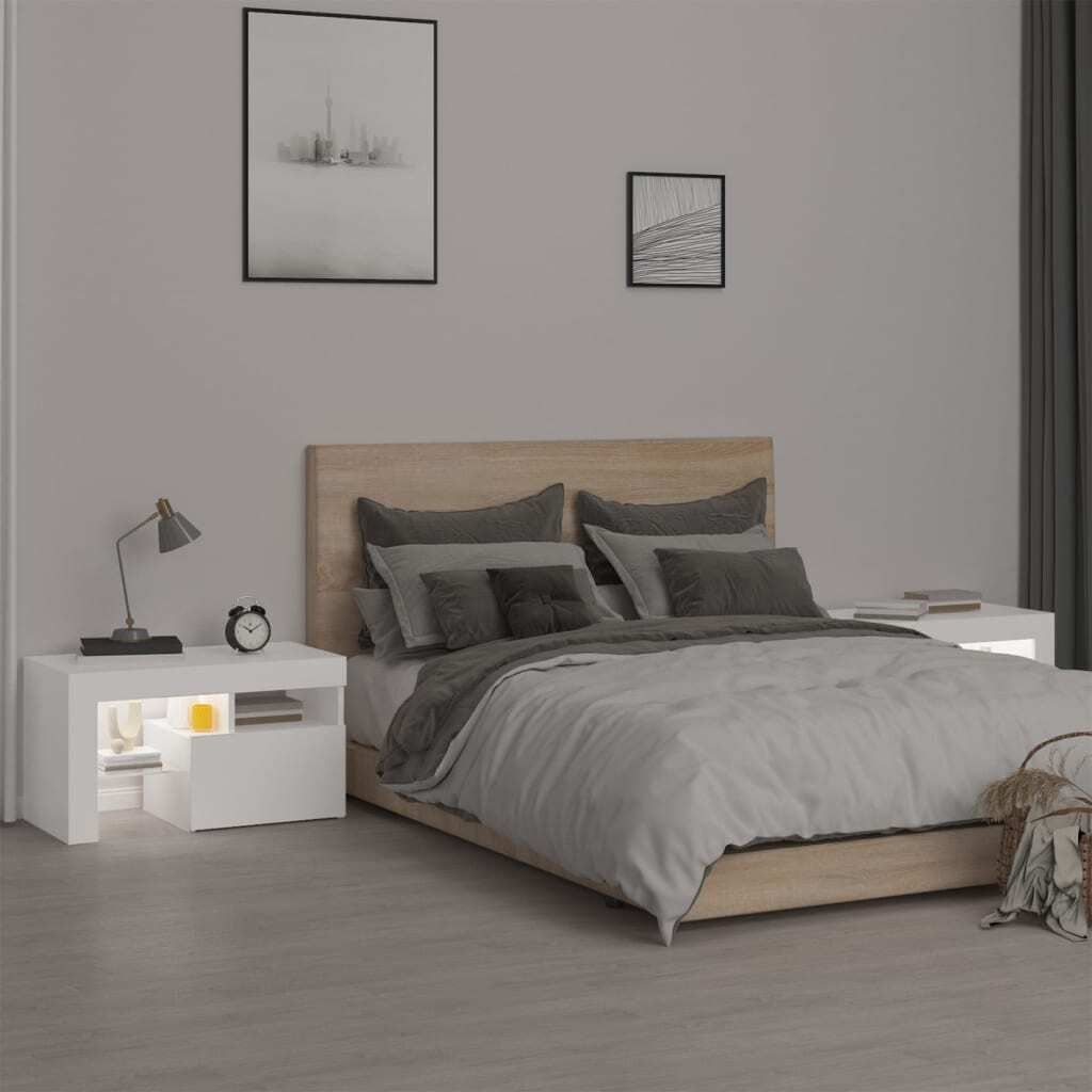 Maison Exclusive - Nachttische 2 Stk. mit LED-Leuchten Weiß 70x36,5x40 cm