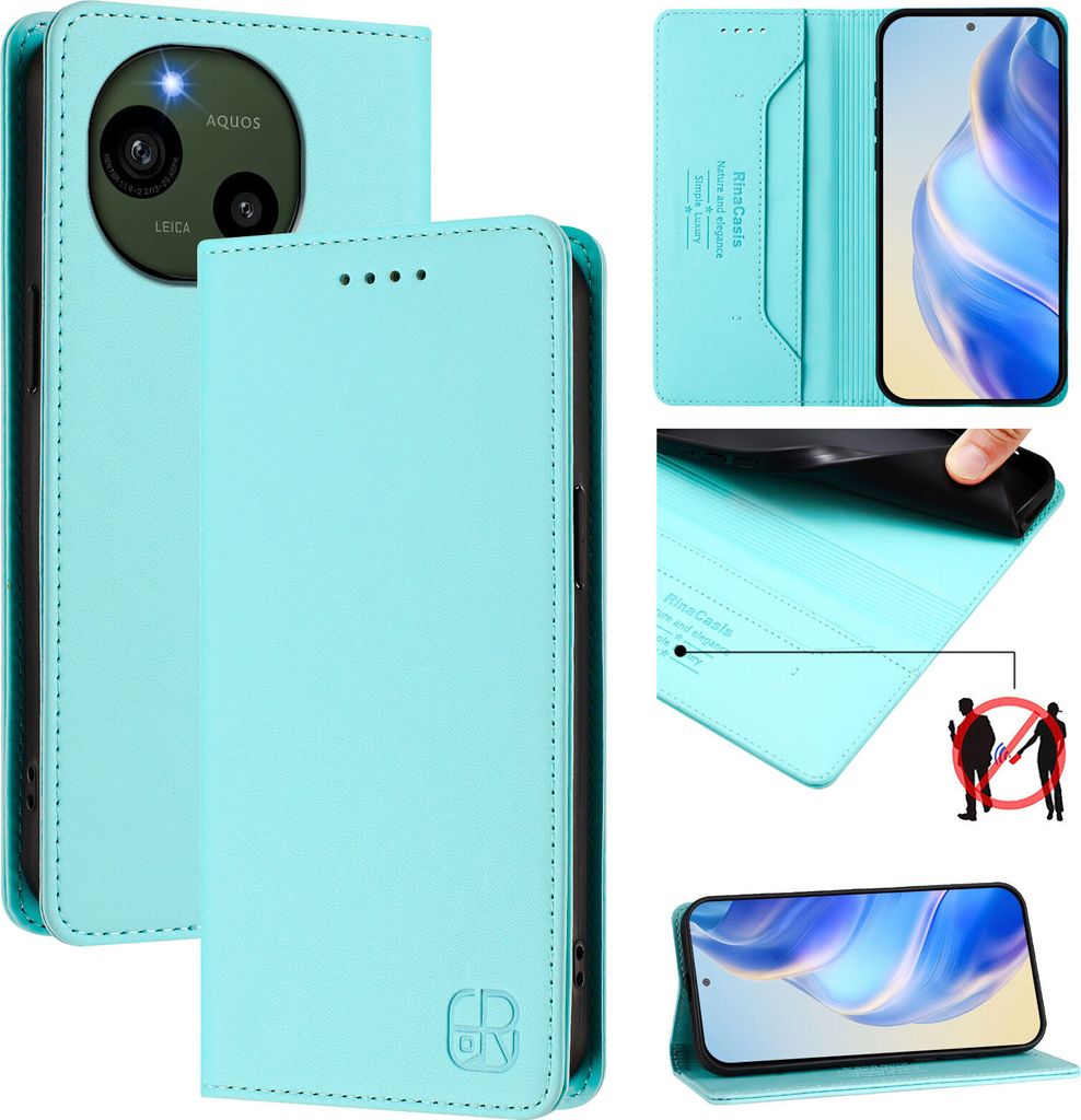 Lederhülle für Sharp Aquos R9 /SH-51E Hülle Flip Brieftasche Kartenfächern Ständer Schutzhülle Türkis