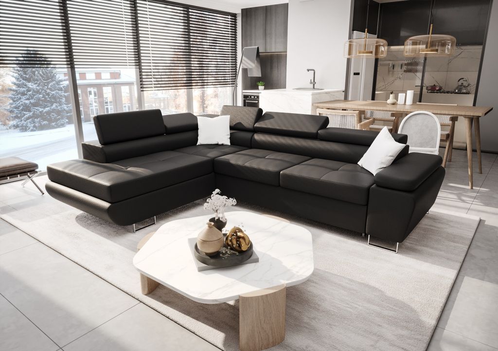 Ecksofa 272 cm Schwarz Kunstleder Links Kongo RBN04
