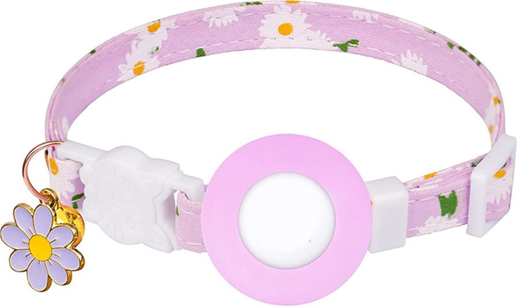 Haustierhalsband, wasserdicht, stoßfest, bequem, stilvoll, mit Blumendruck, Halskreis für Katzen und Hunde, mit Silikon-Ortungshalter für Airtag