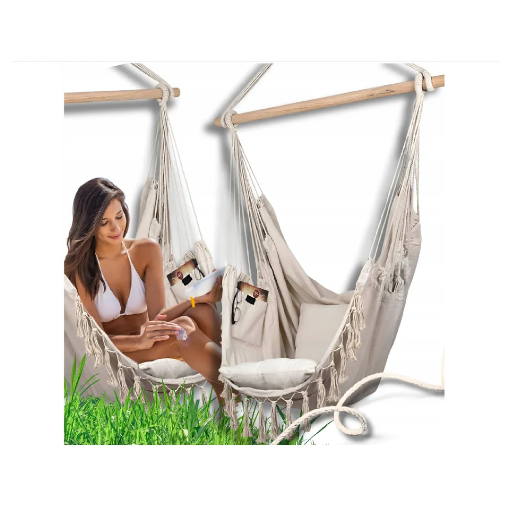 Amaca Sospesa QLS Beige 130x100 | Sedia Pensile Boho per Famiglie 200kg