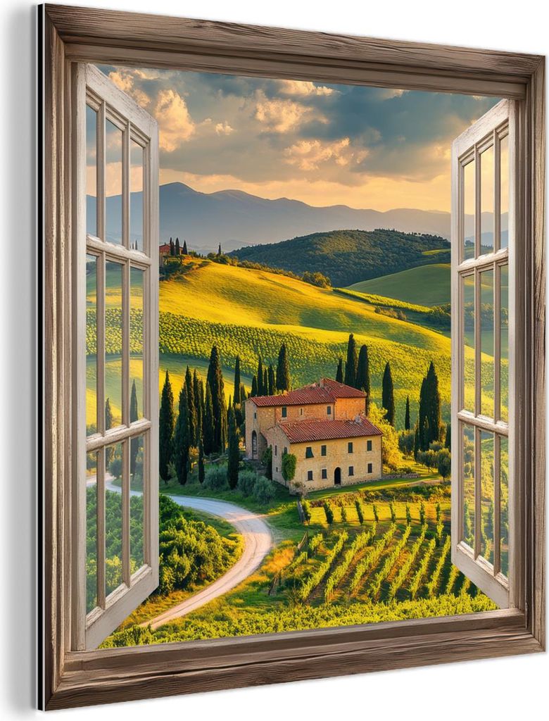 MuchoWow Wanddekoration Metall Metallbild Wandkunst 50x50 cm Ansichten - Toskana - Landschaft - Sommer MuchoWow Aluminium Gemälde - Alubild - Indu...