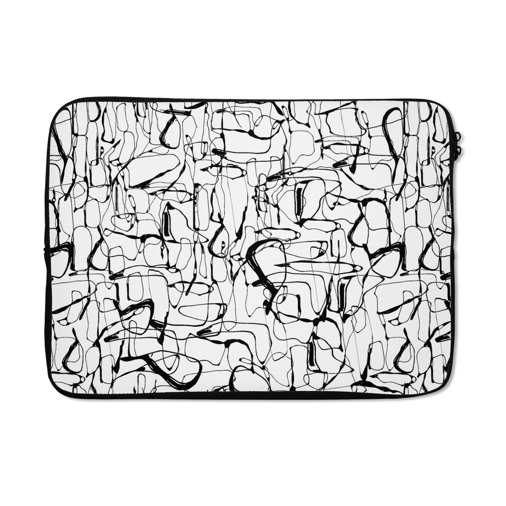 MuchoWow Laptop Hülle 14 ZollLinienkunst - Abstrakt - Muster - Schwarz und Weiß Laptoptasche - Laptoptasche - Stoßsicher - Schutzhaube