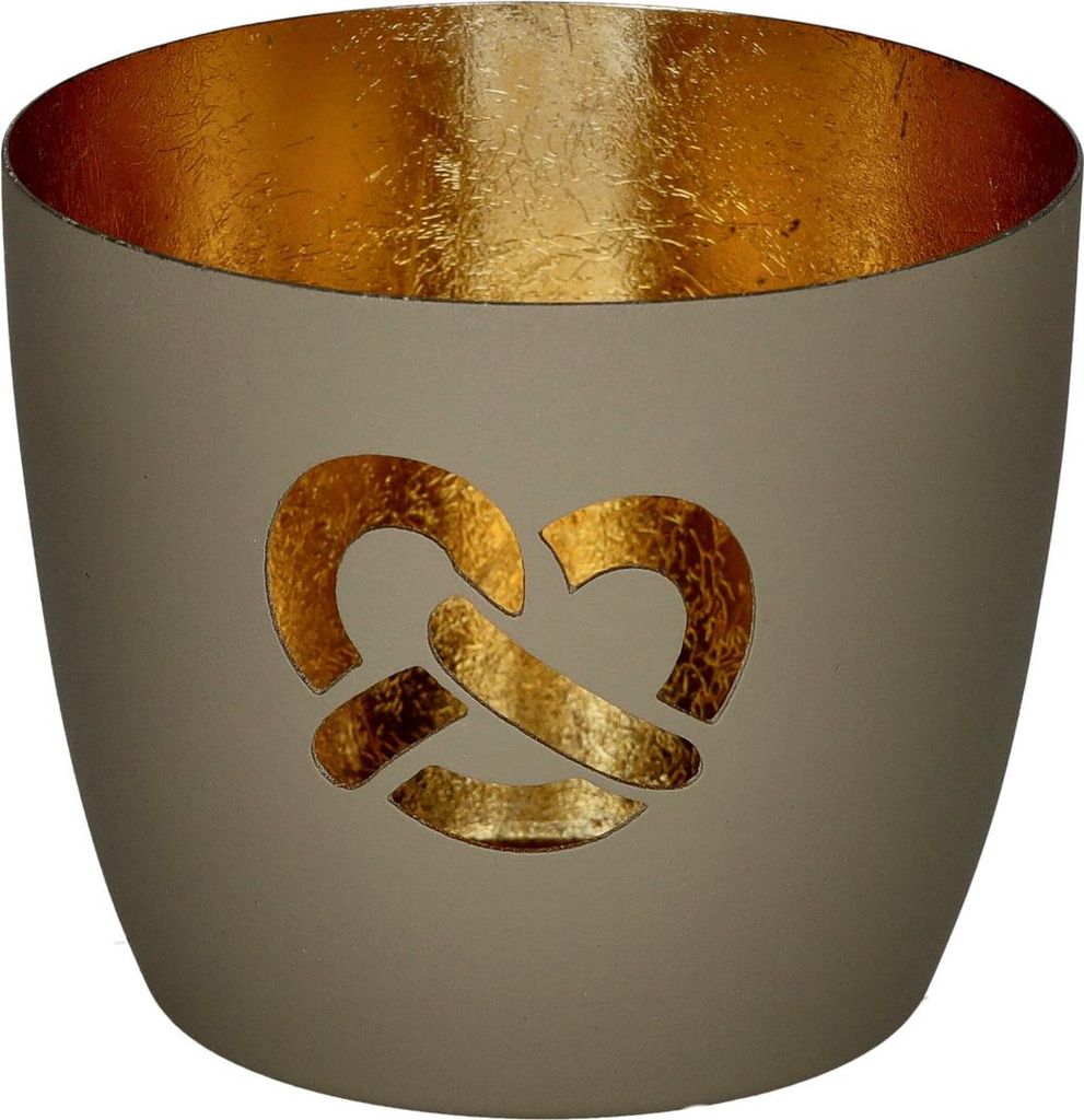 Gift Company Madras Windlicht M Brezel sandstone/gold 8,5cm