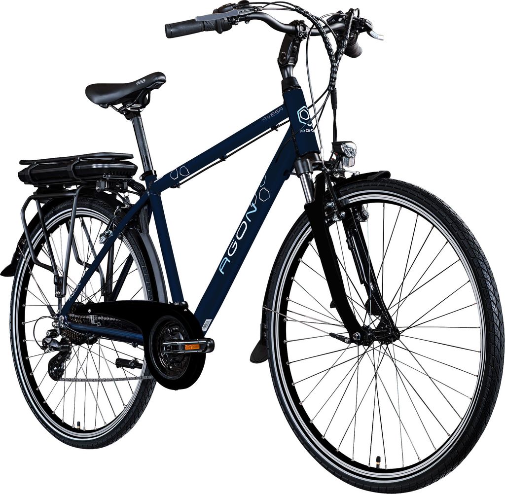 Agon Avesa E Bike Trekkingrad Damen Herren ab 155 cm mit Nabenmotor Pedelec Trekking Fahrrad mit 21 Gang und Beleuchtung StVZO