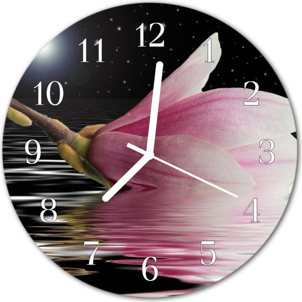 Glasuhr Wanduhr Küchenuhr Echt-Glas 30fi cm Magnolie Blüte Produktbild 