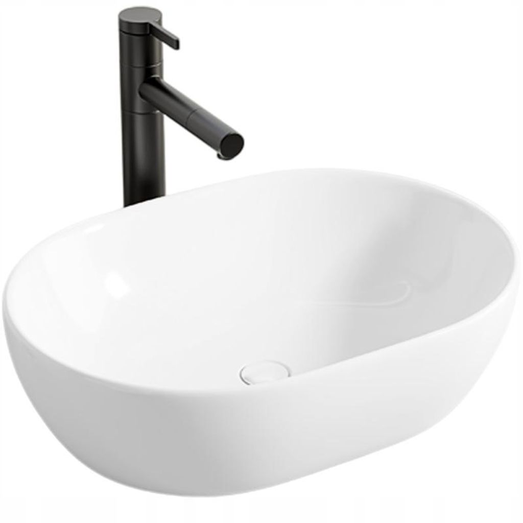 Lavabo in Vetroceramica da appoggio, ovale, bianco, grande, Immagine del prodotto 
