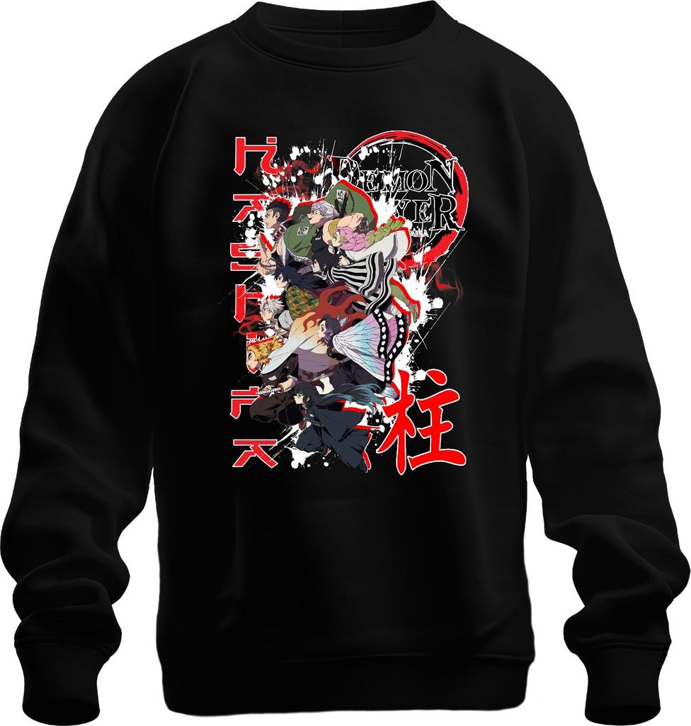 Demon Slayer Kimetsu no Yaiba Anime Charaktere Geschenk Grunge Uni Sweatshirt Pullover, Schwarz, XL