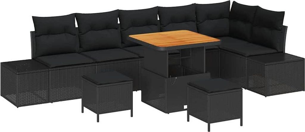 vidaXL Gartensofa-set mit Kissen 9 pcs Schwarz Poly-Rattan