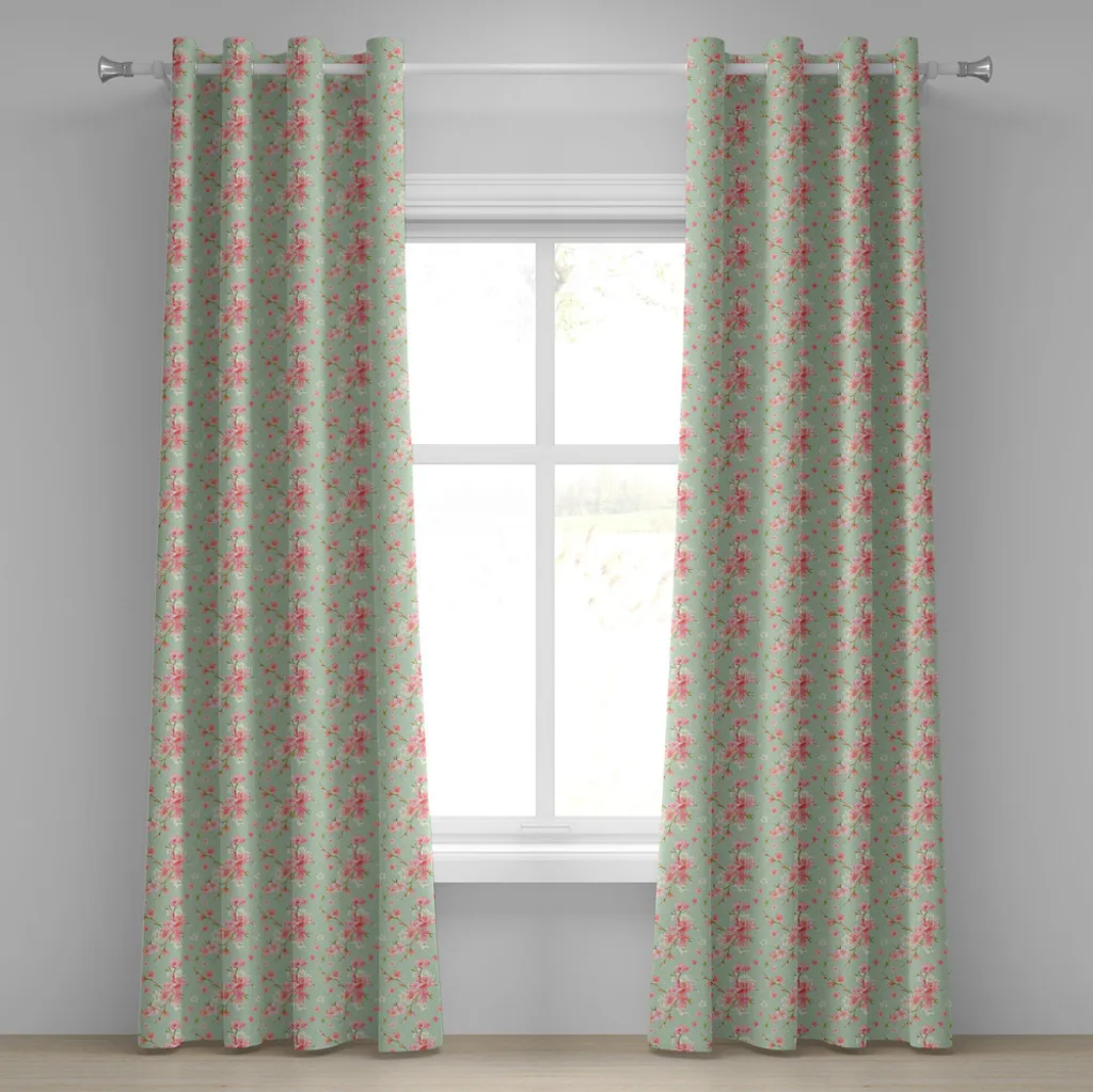 Rideau pour chambre et salon motif Shabby Flora rose menthe 280cm
