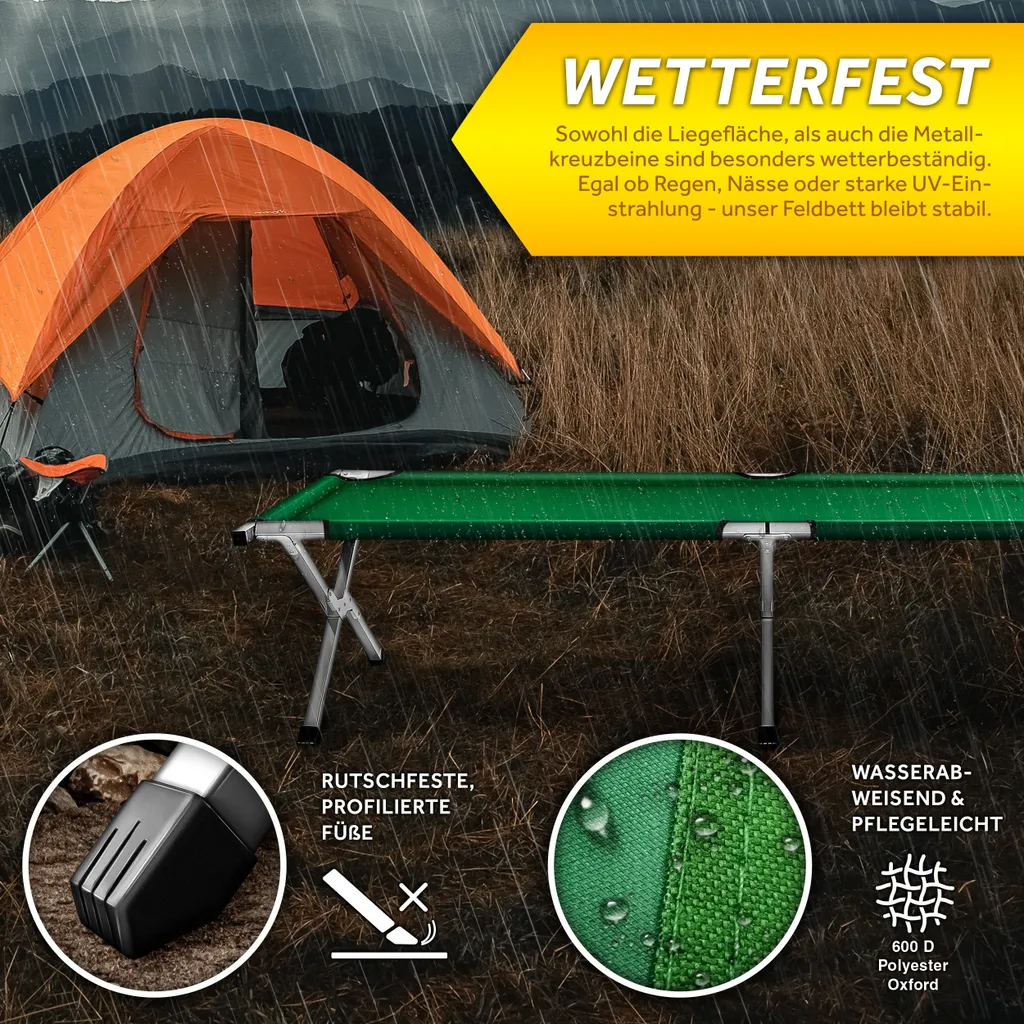 Lit d'appoint pliant type lit de camp militaire 210 cm vert pour invités - 5