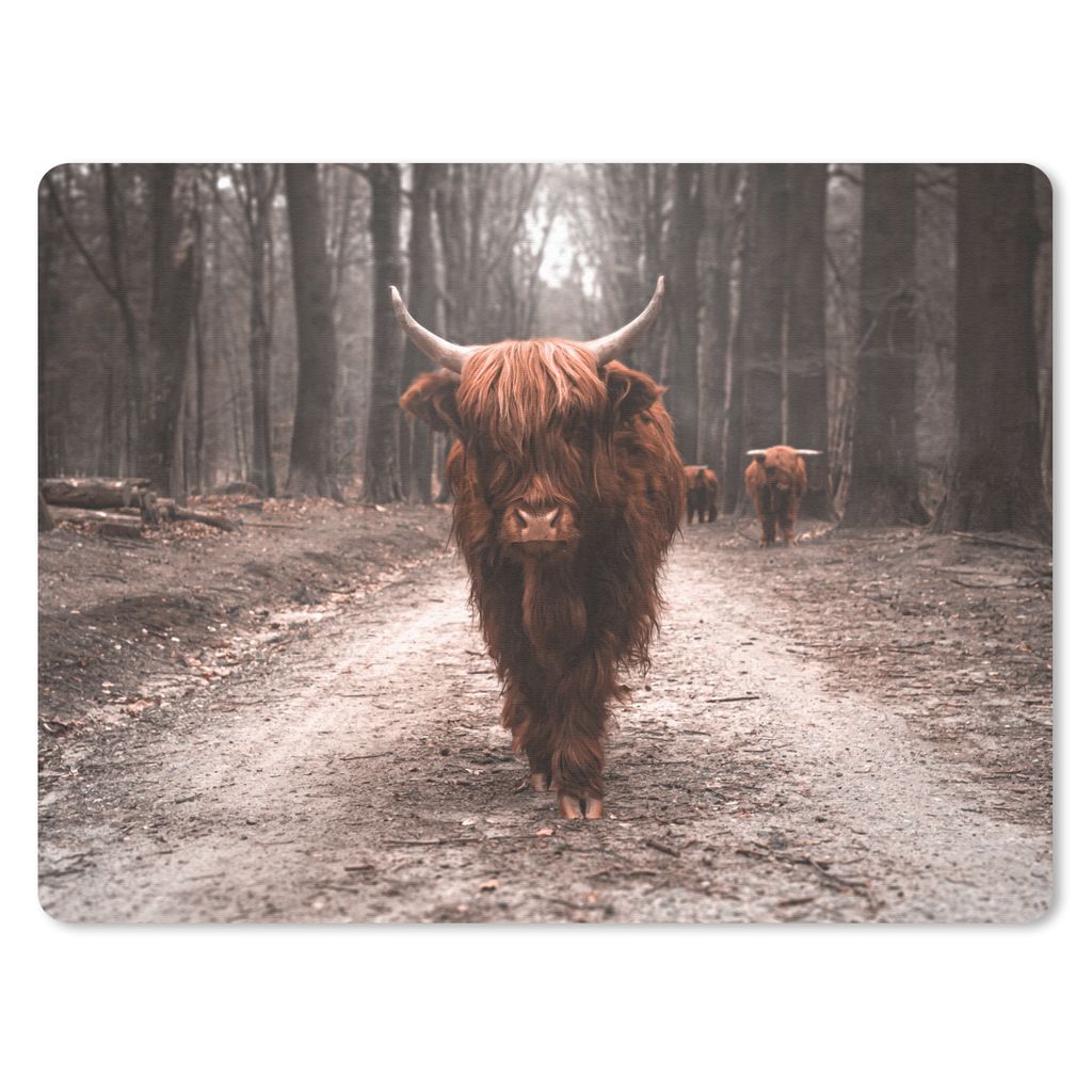 MuchoWow Mauspad Mousepad Schottischer Hochländer - Wald - Kuh - Tiere - Natur 23x19 cm - Mousepads - Maus Mat - Pad - Mausunterlage - Schreibti...