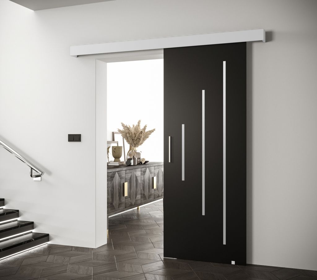 Schiebetür mit silbernem Griff SALOME 11 - 80 cm, schwarz/weiß