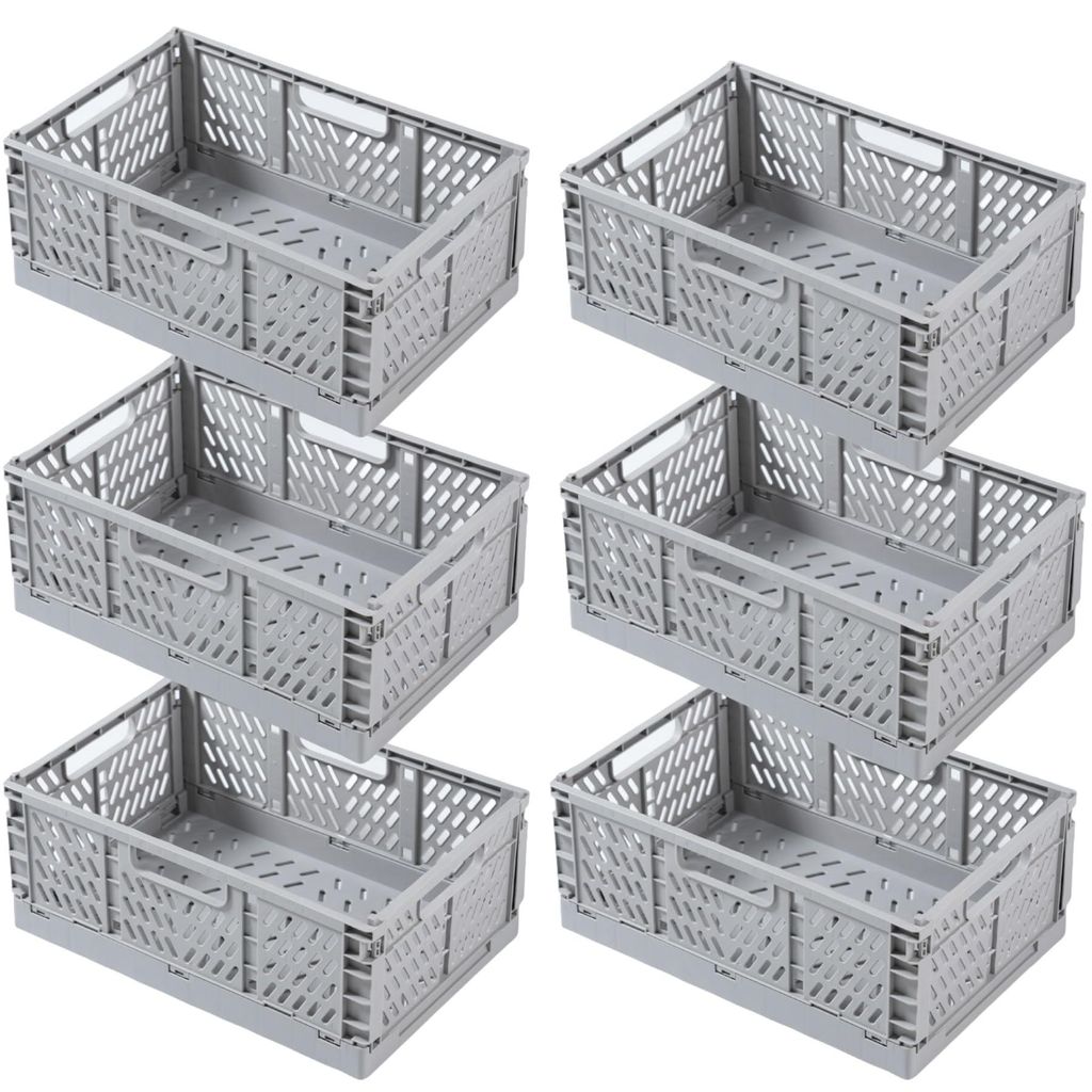 Set mit 6 grauen Faltboxen, 43×29×17 cm, zusammenklappbare Aufbewahrungskörbe, faltbare, tragbare Aufbewahrungsboxen, farbenfrohe Aufbewahrungsb...