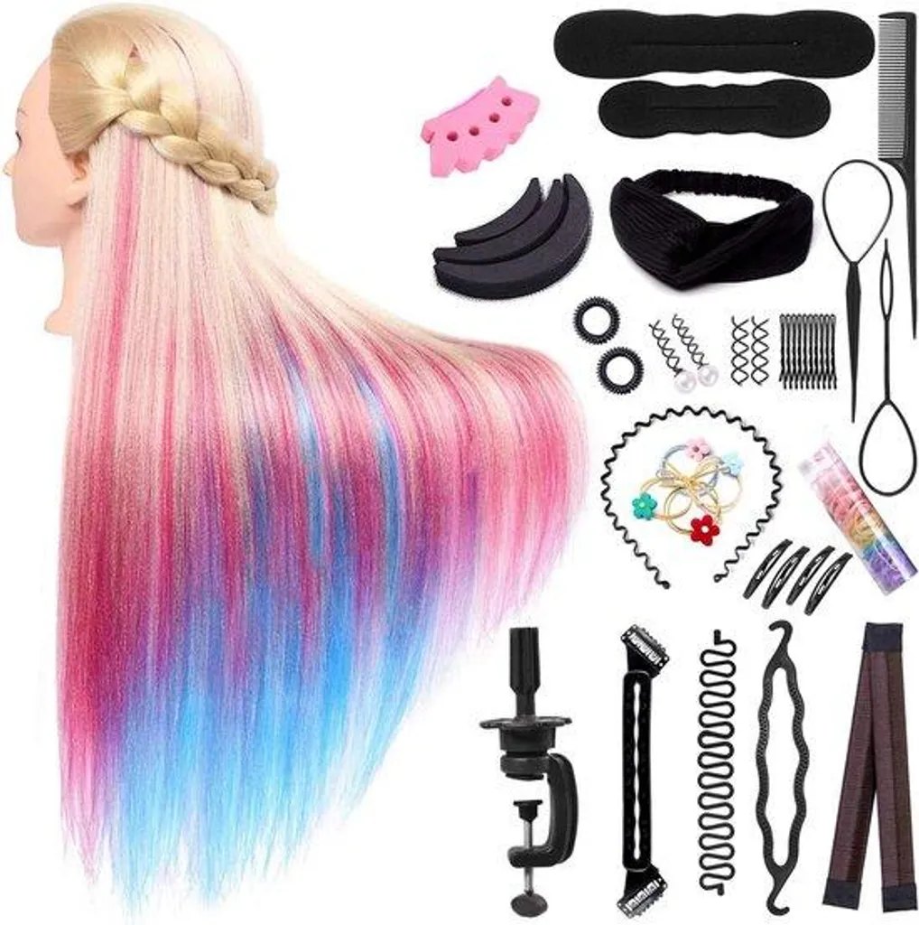 Mannequin de coiffure 71 cm thermorésistant avec support de table